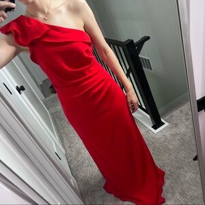 Red one shoulder dress
